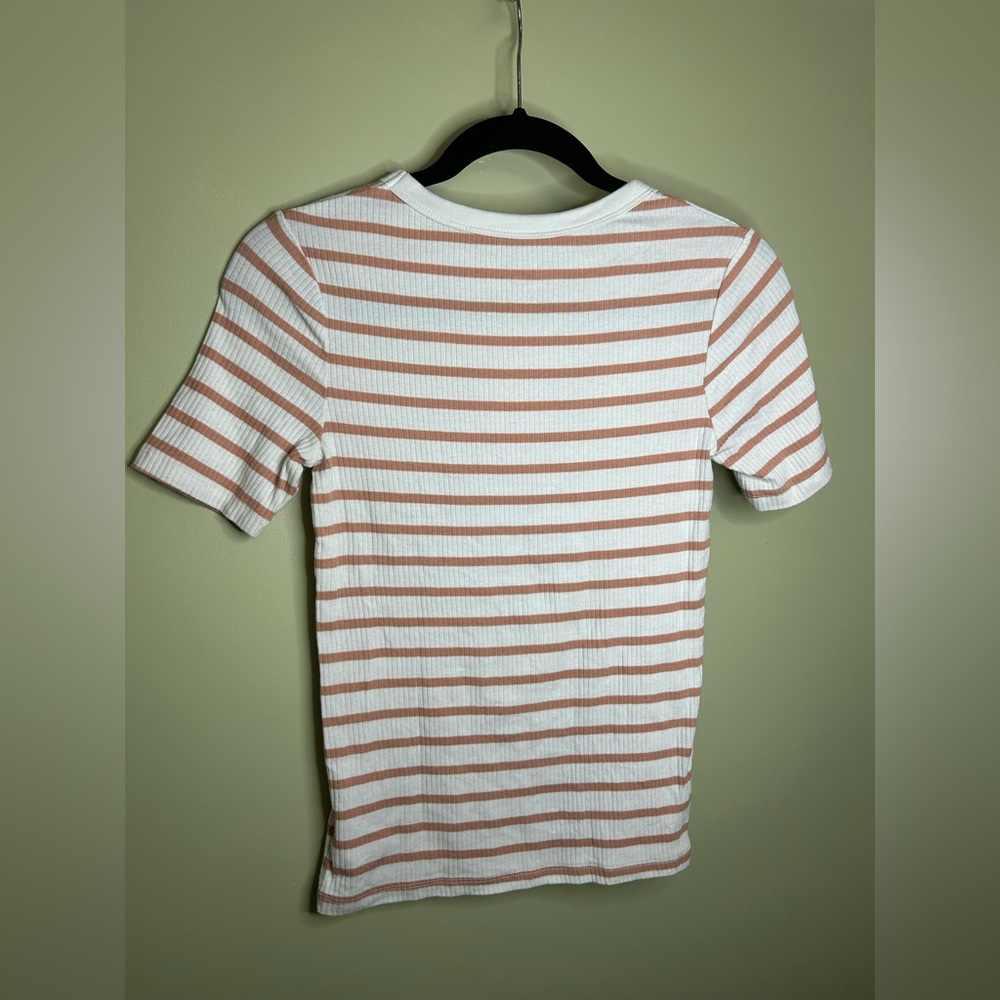 A New Day White and Tan Striped Tee